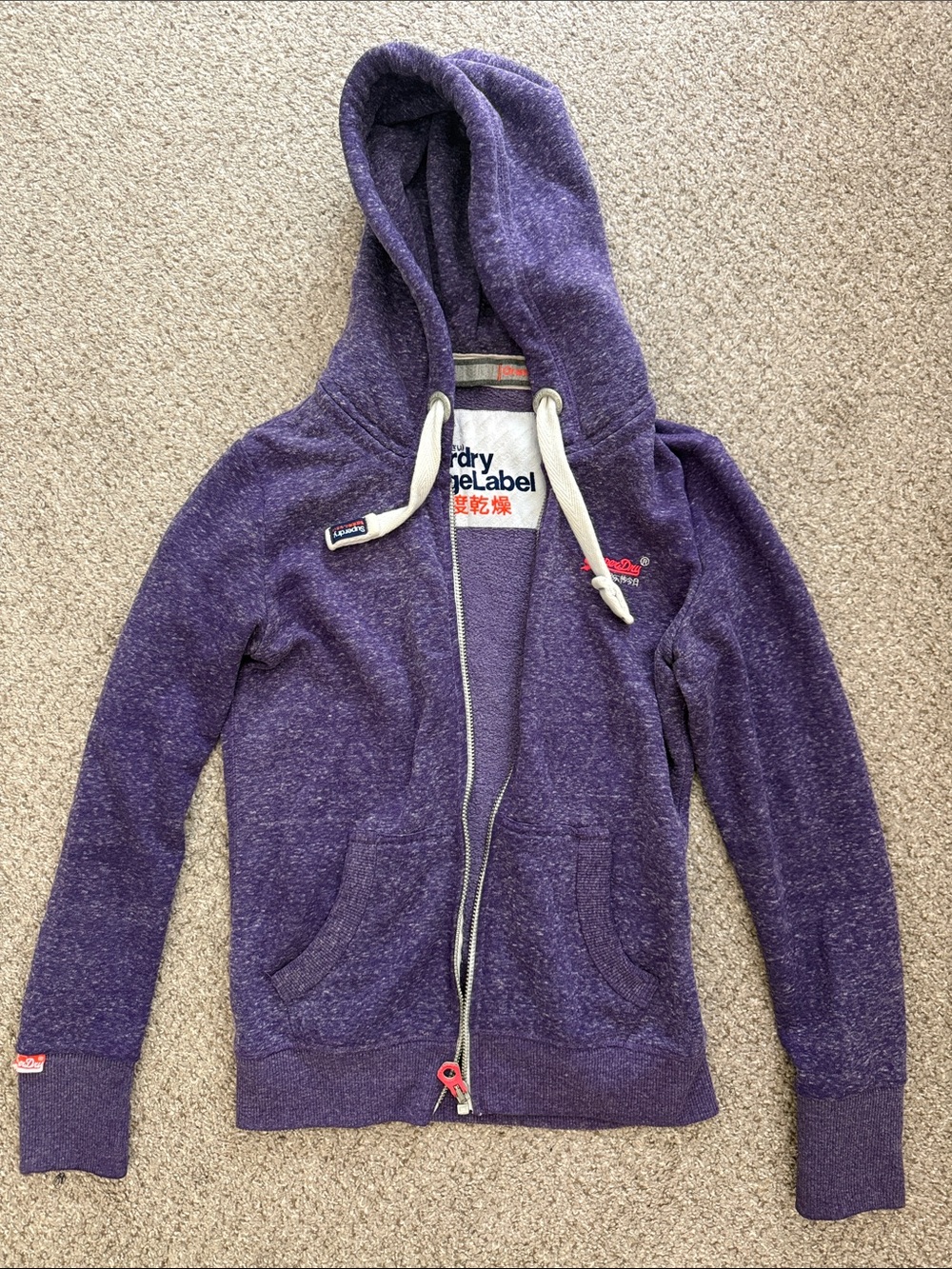 Superdry Purple Zip Front Hoodie Jacket with White Drawcords